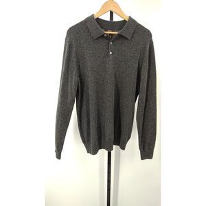 Quince Mongolian Cashmere Polo Sweater Charcoal Sleeved Top L